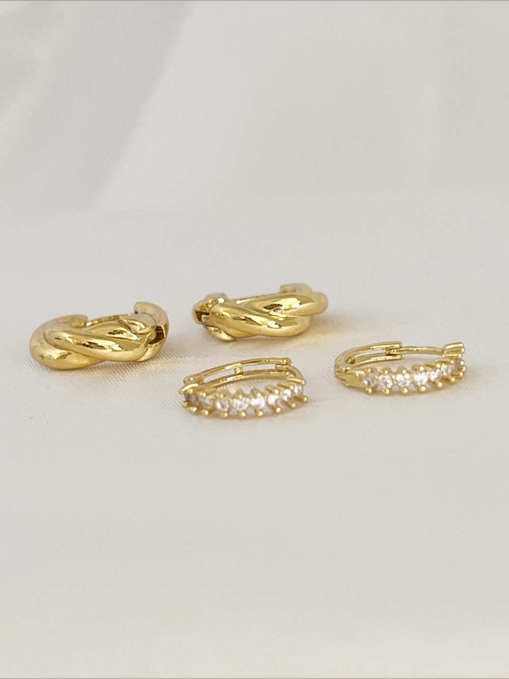 LOVISA 2 Pairs of Cubic Zirconia & Clean Wave Hoop Earrings Huggie Style Bundle